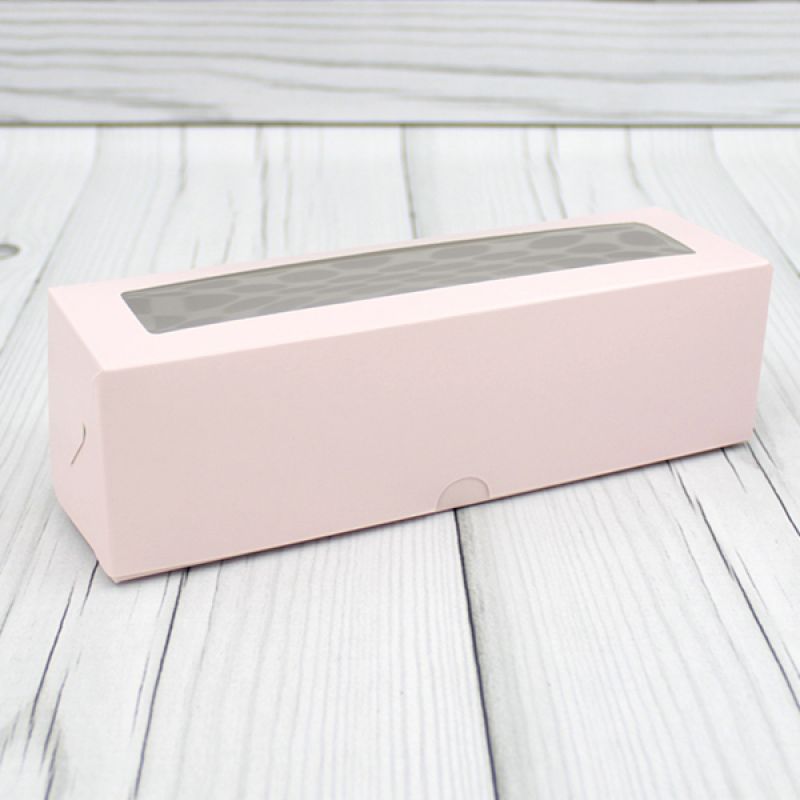Коробка для 5 макарун Розовая с окном
